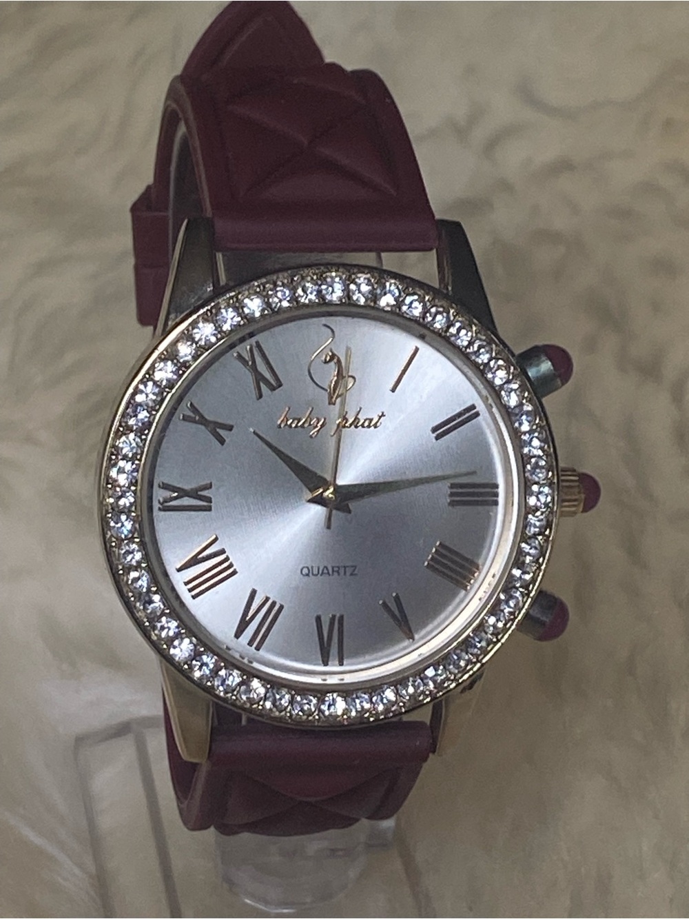 Women's Baby Phat Burgundy Crystal Bezel Quartz Watch Y2K
